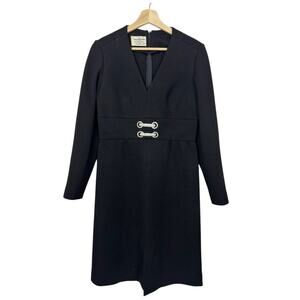 Vintage 1970s Black Wool Dress Import Corner with Rhinestone Accents Size‎ 10